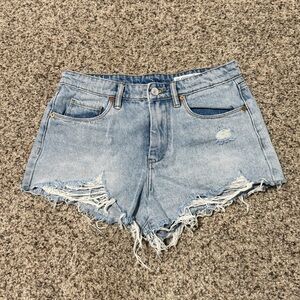 Blank NYC The Barrow High Rise Light Blue Distressed Jean Shorts